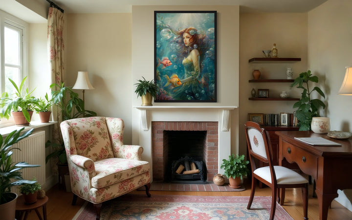 Little Mermaid Under The Sea Framed Canvas Wall Art