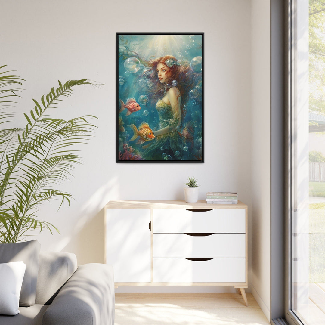 Little Mermaid Under The Sea Framed Canvas Wall Art