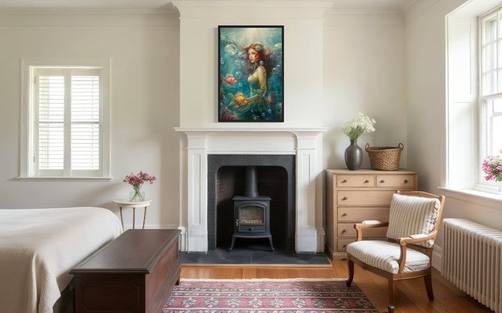 Little Mermaid Under The Sea Framed Canvas Wall Art