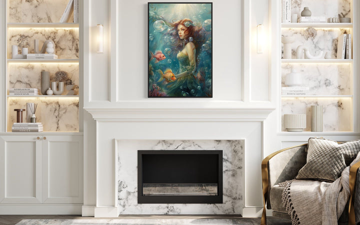 Little Mermaid Under The Sea Framed Canvas Wall Art