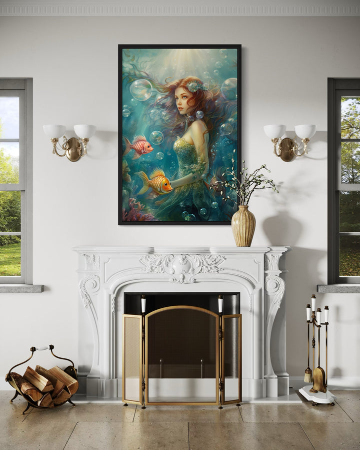 Little Mermaid Under The Sea Framed Canvas Wall Art