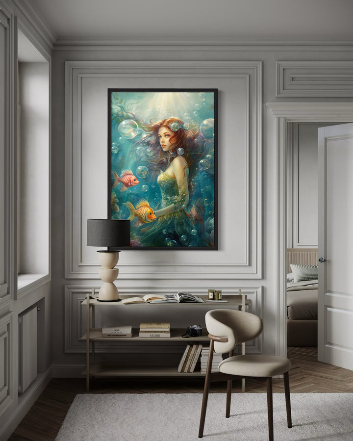 Little Mermaid Under The Sea Framed Canvas Wall Art