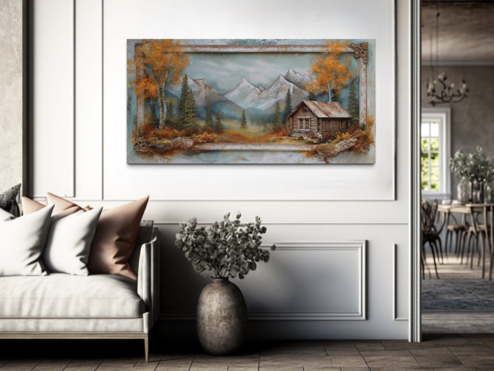 Log Cabin Wall Art - Rustic Canvas Print | Autumn Mountain Cabin Decor