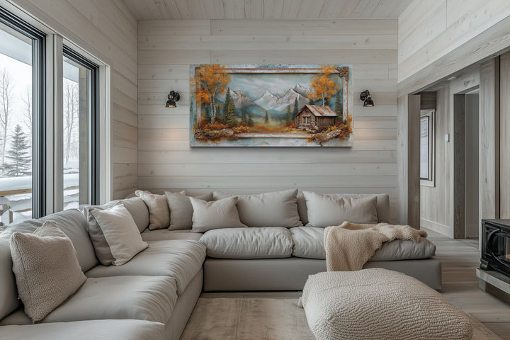 Log Cabin Wall Art - Rustic Canvas Print | Autumn Mountain Cabin Decor