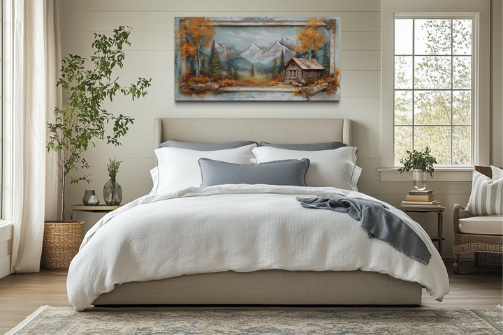 Log Cabin Wall Art - Rustic Canvas Print | Autumn Mountain Cabin Decor