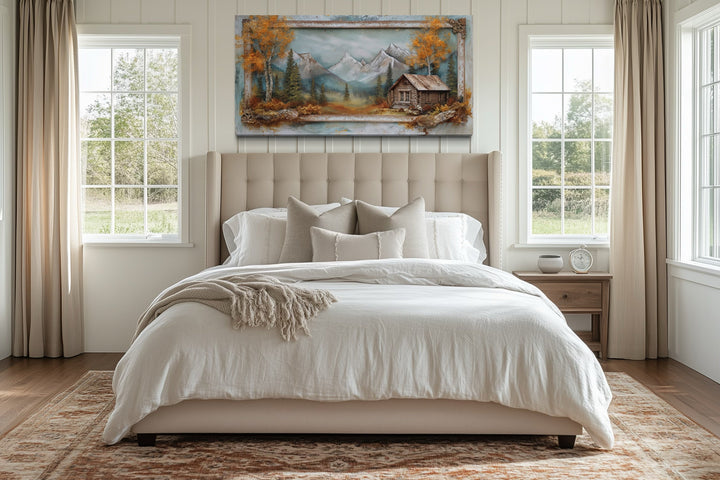 Log Cabin Wall Art - Rustic Canvas Print | Autumn Mountain Cabin Decor