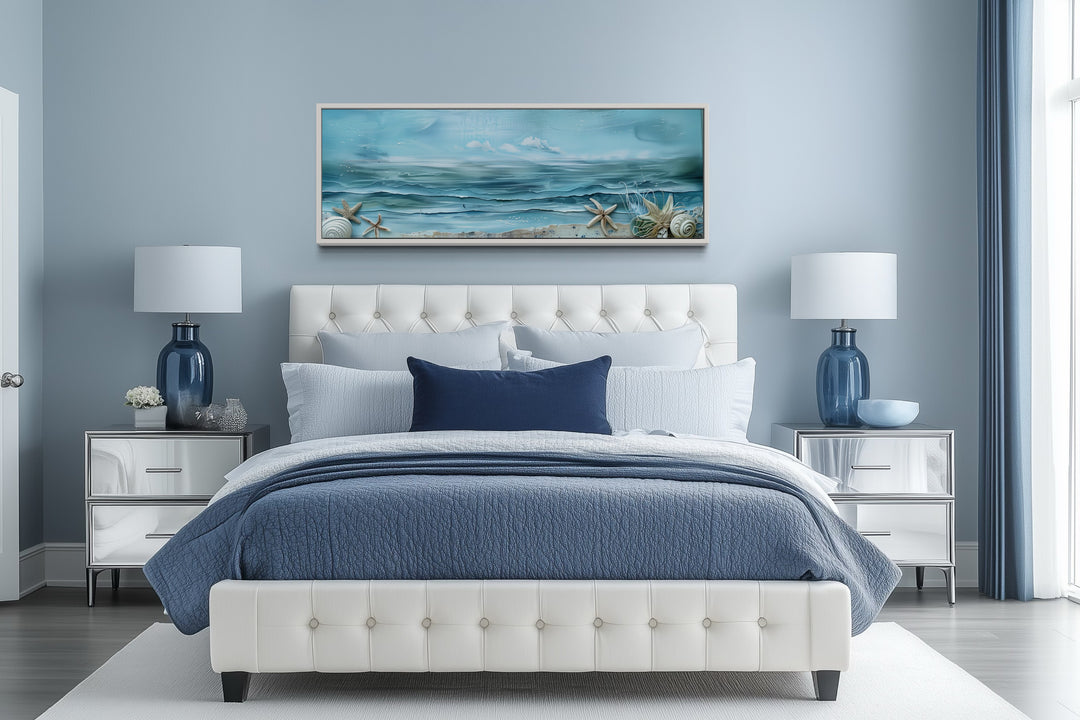 Long Horizontal Beach With Seashells Coastal Wall Art