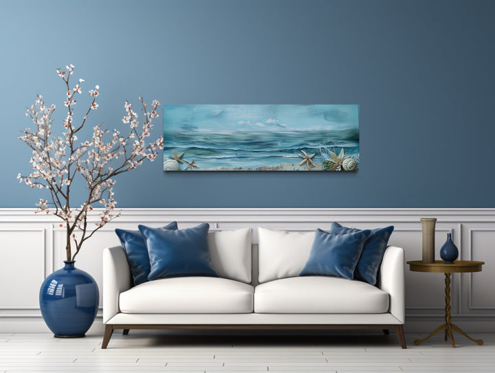 Long Horizontal Beach With Seashells Coastal Wall Art