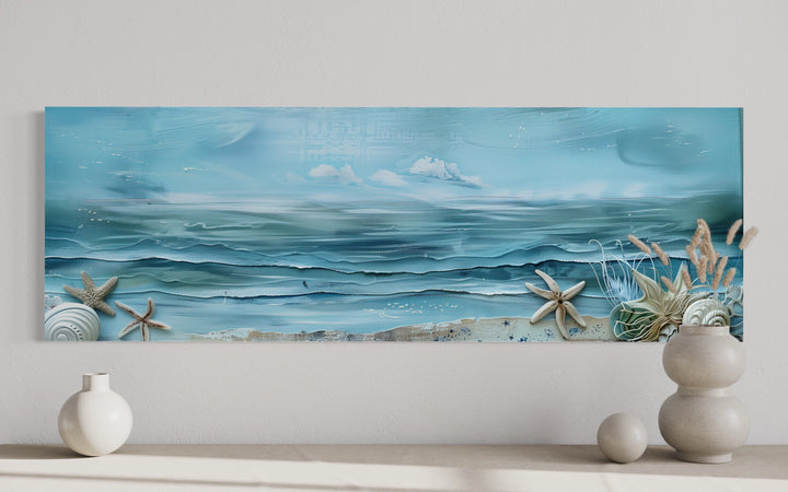 Long Horizontal Beach With Seashells Coastal Wall Art