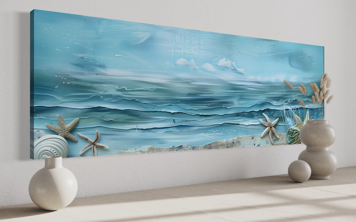 Long Horizontal Beach With Seashells Coastal Wall Art