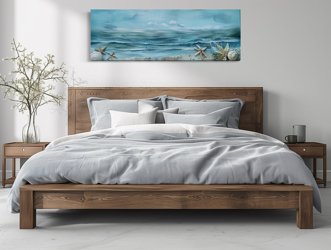 Long Horizontal Beach With Seashells Coastal Wall Art