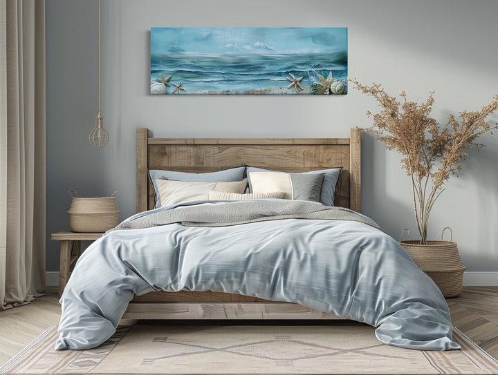 Long Horizontal Beach With Seashells Coastal Wall Art