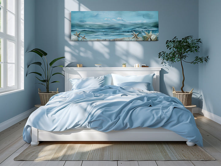 Long Horizontal Beach With Seashells Coastal Wall Art