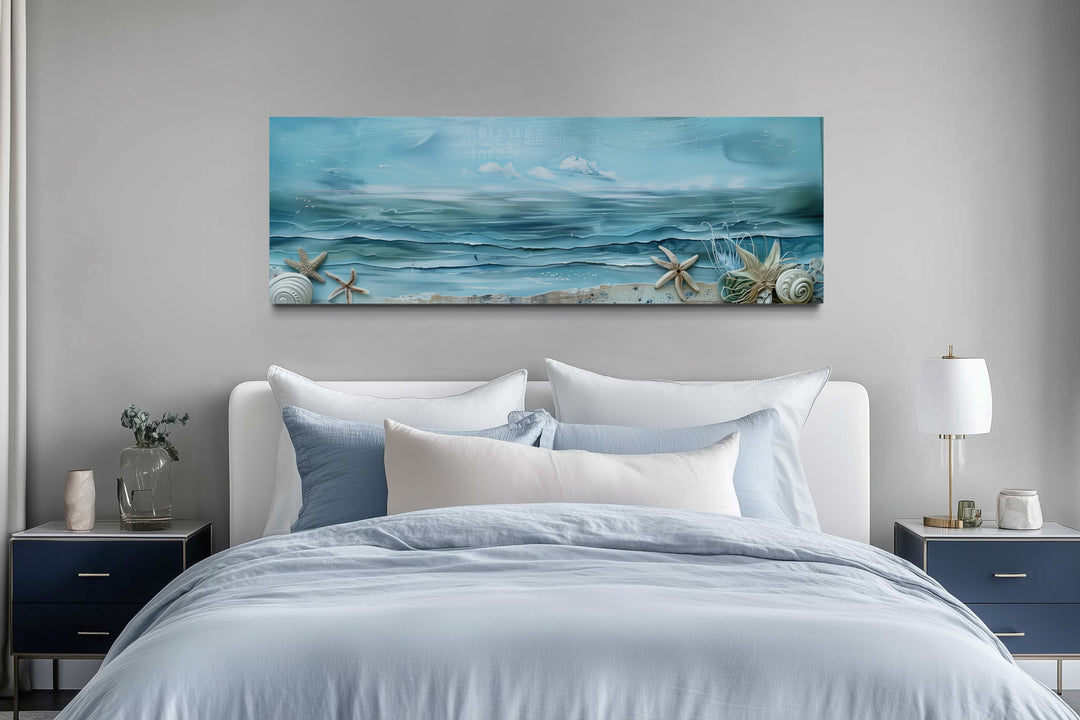 Long Horizontal Beach With Seashells Coastal Wall Art