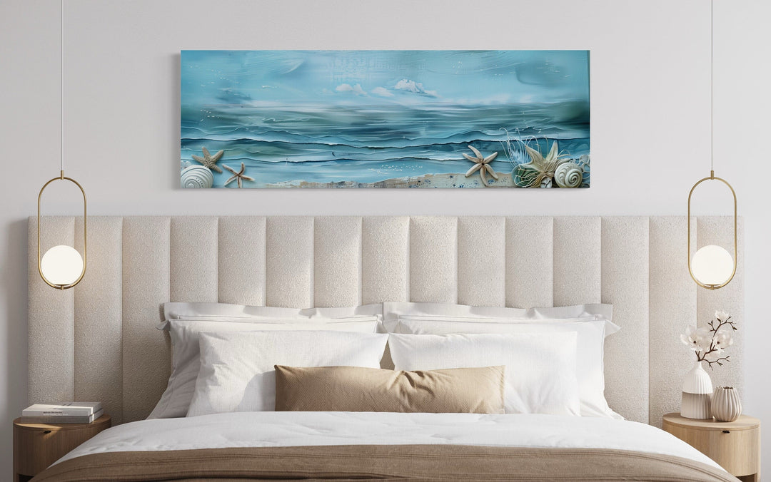 Long Horizontal Beach With Seashells Coastal Wall Art