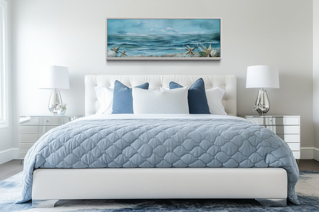 Long Horizontal Beach With Seashells Coastal Wall Art