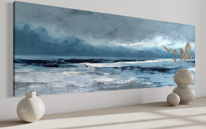 Long Horizontal Calm Ocean Canvas Wall Art