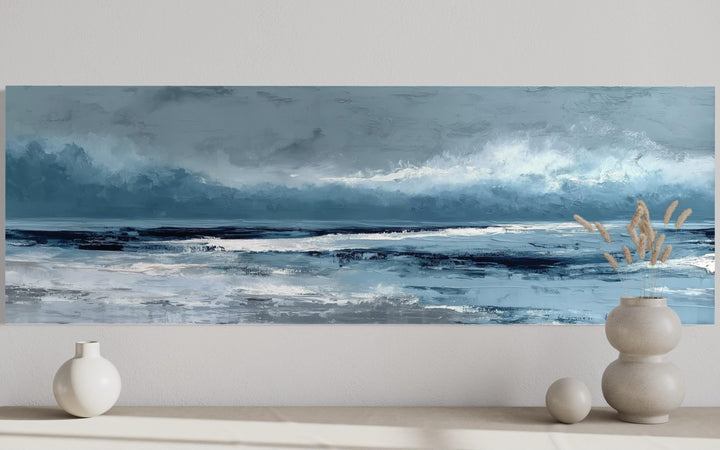 Long Horizontal Calm Ocean Canvas Wall Art