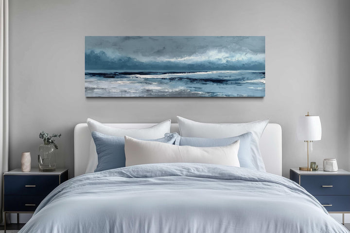 Long Horizontal Calm Ocean Canvas Wall Art