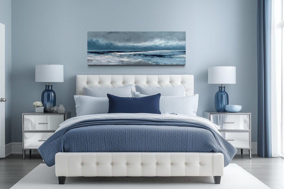 Long Horizontal Calm Ocean Canvas Wall Art