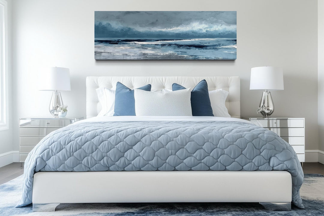 Long Horizontal Calm Ocean Canvas Wall Art