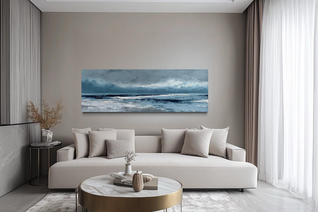 Long Horizontal Calm Ocean Canvas Wall Art