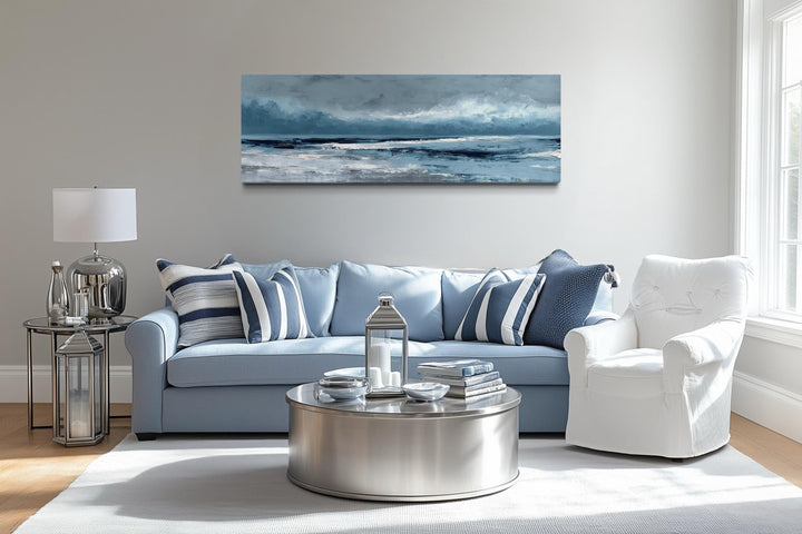 Long Horizontal Calm Ocean Canvas Wall Art