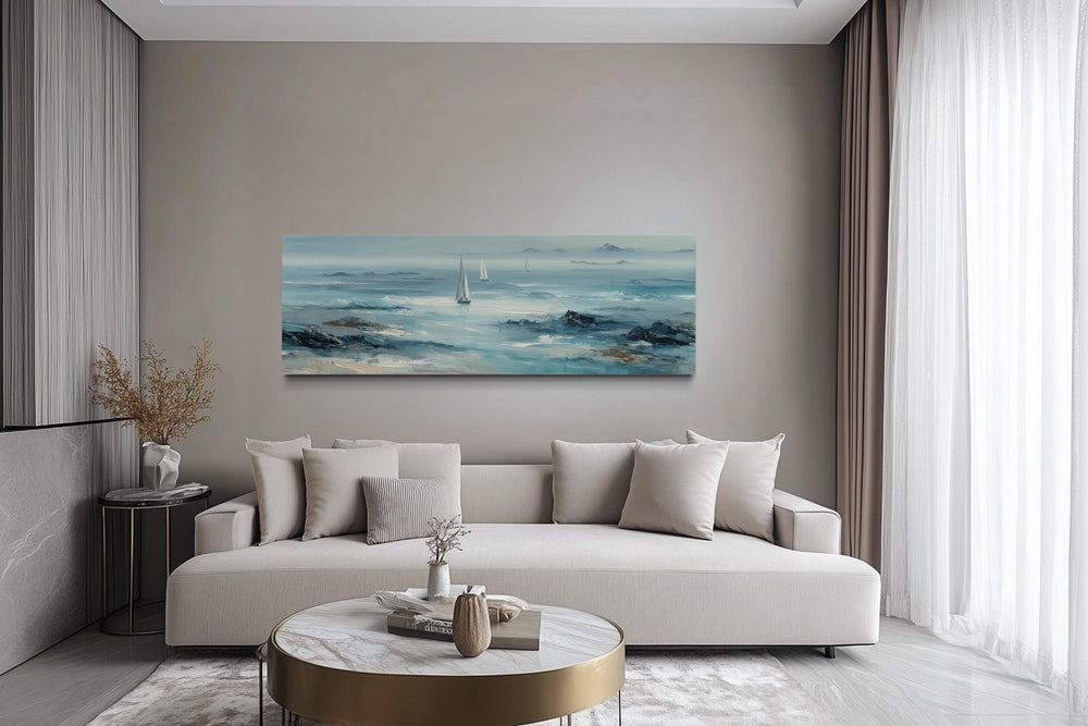 Long Horizontal Coastal Wall Art With Sailboats
