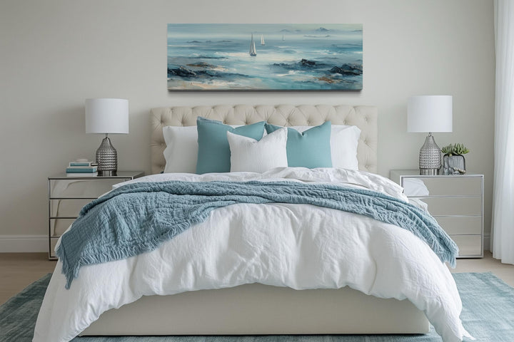 Long Horizontal Coastal Wall Art With Sailboats