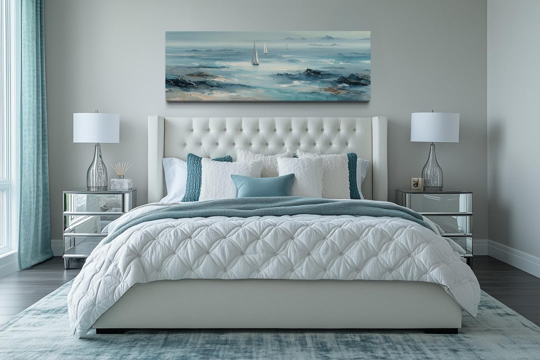 Long Horizontal Coastal Wall Art With Sailboats