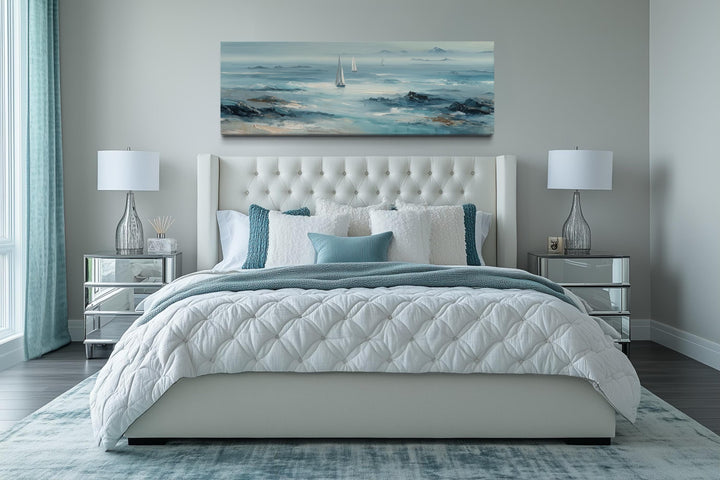 Long Horizontal Coastal Wall Art With Sailboats
