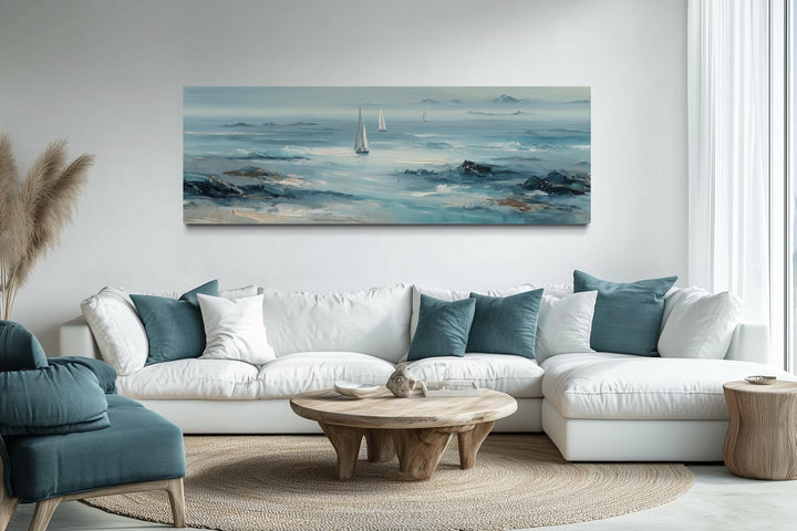 Long Horizontal Coastal Wall Art With Sailboats