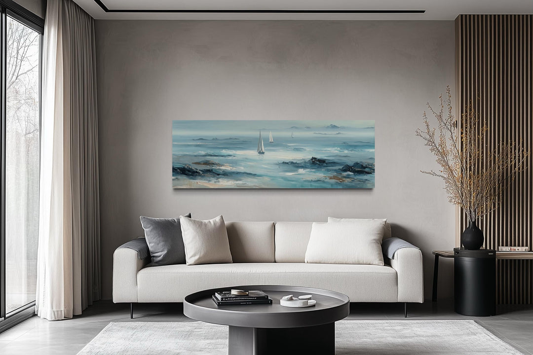 Long Horizontal Coastal Wall Art With Sailboats