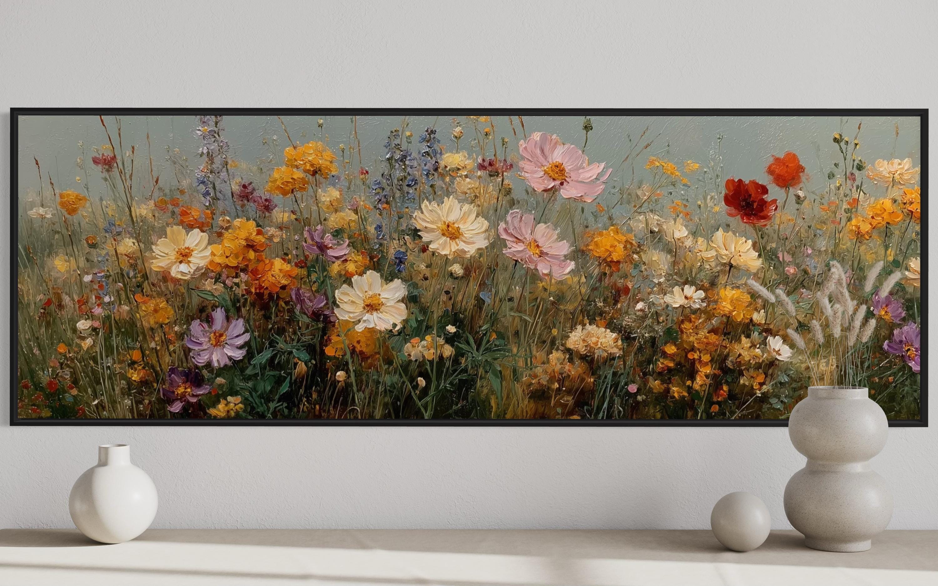 油彩 絵画 『Wild Flowers 2025』丸形 直径15cm 絵画 原画 Colorful Wild Flowers Horizontal Wall Art | Botanical Bloom – Wall