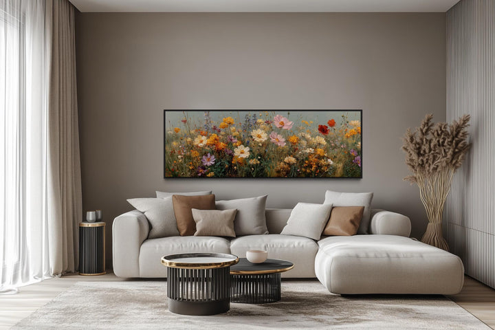 Long Horizontal Colorful Wild Flowers Painting Wall Art