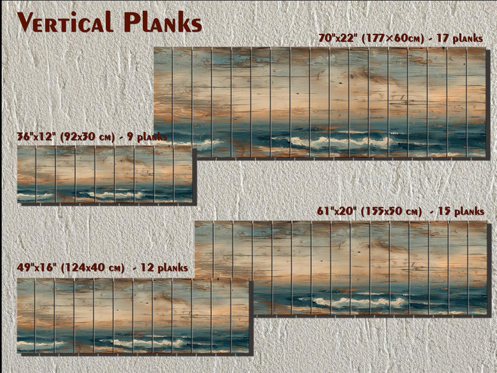 Long horizontal minimalist ocean distressed wood wall art.