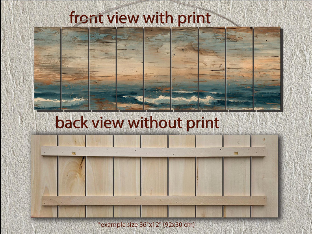 Long horizontal minimalist ocean distressed wood wall art.