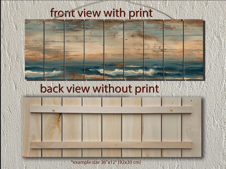 Long horizontal minimalist ocean distressed wood wall art.