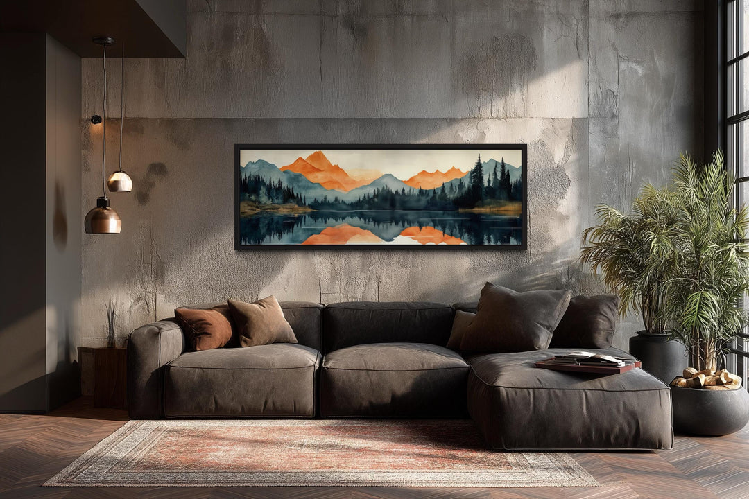 Long Horizontal Mountain Lake Sunset Reflection Wall Art