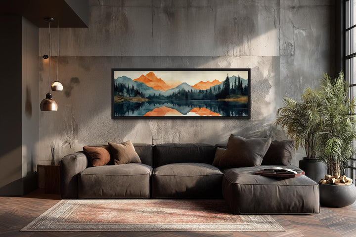 Long Horizontal Mountain Lake Sunset Reflection Wall Art