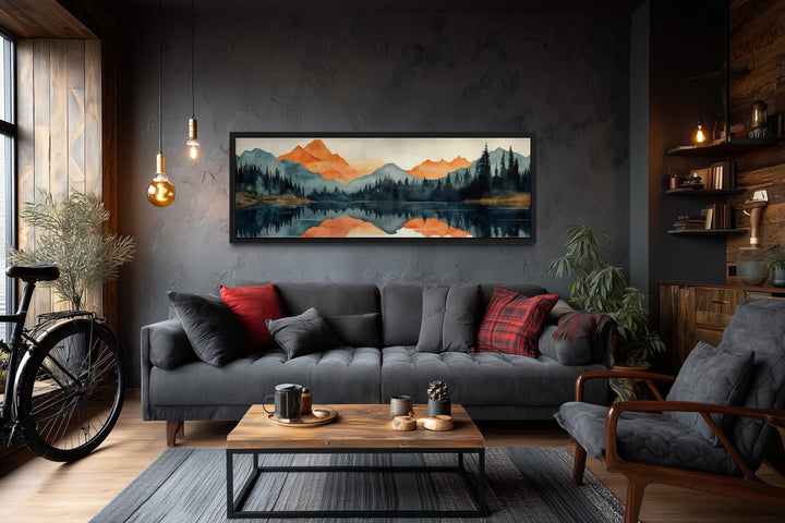 Long Horizontal Mountain Lake Sunset Reflection Wall Art