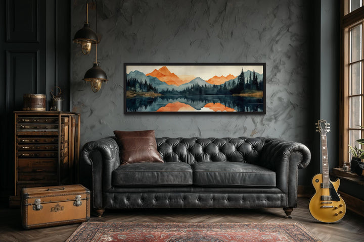 Long Horizontal Mountain Lake Sunset Reflection Wall Art