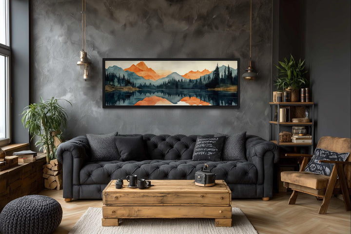 Long Horizontal Mountain Lake Sunset Reflection Wall Art