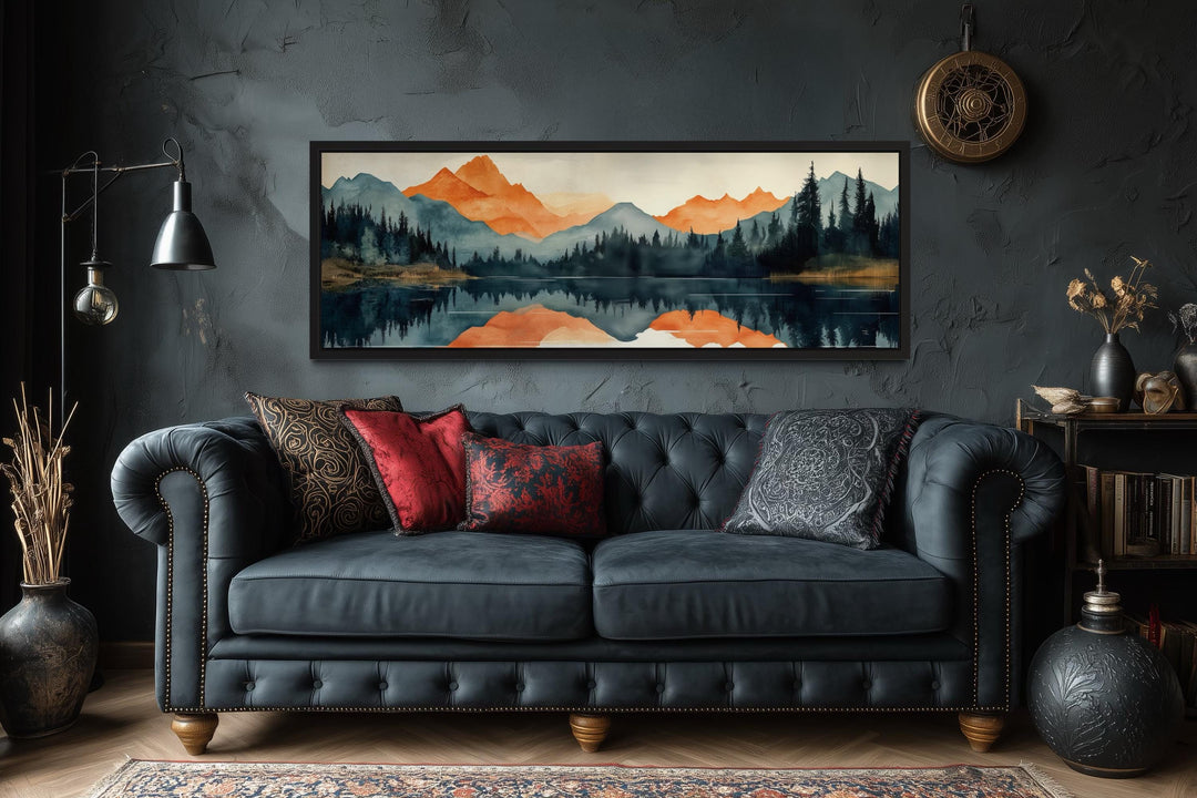 Long Horizontal Mountain Lake Sunset Reflection Wall Art