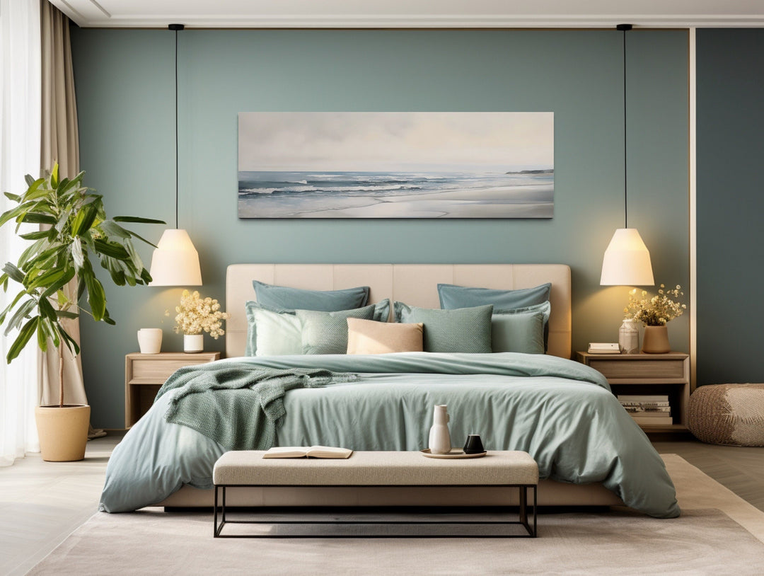 Long Horizontal Over Bed Calm Minimalist Coastal Wall Art