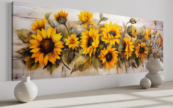 Long Horizontal Sunflowers Wall Art Above Bed