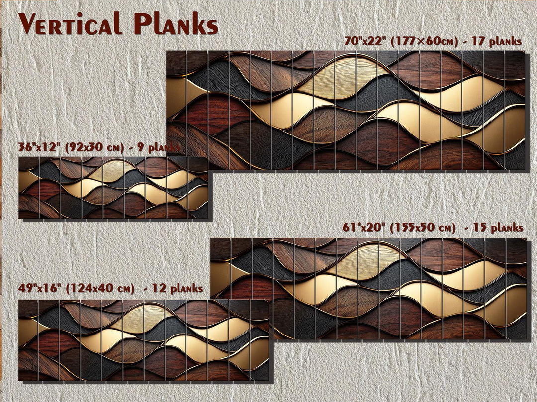 Long Horizontal Wood Texture Wall Art Print, Abstract Brown Gold Geometric Design