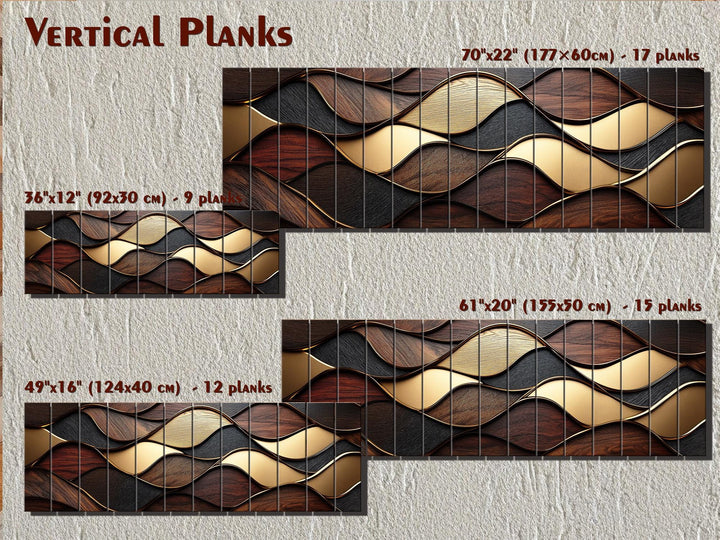 Long Horizontal Wood Texture Wall Art Print, Abstract Brown Gold Geometric Design