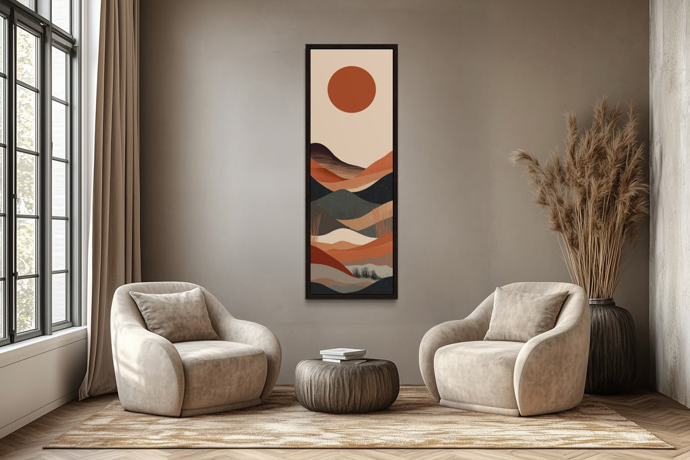 Long Narrow Boho Minimalist Desert Neutral Vertical Framed Canvas Wall Art