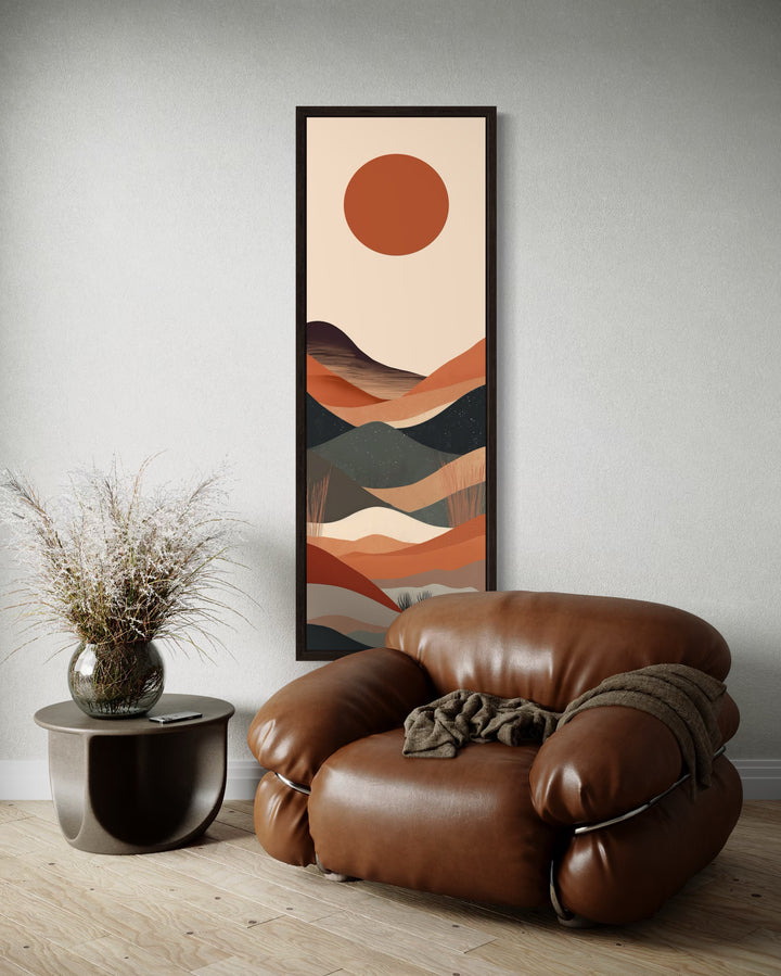 Long Narrow Boho Minimalist Desert Neutral Vertical Framed Canvas Wall Art